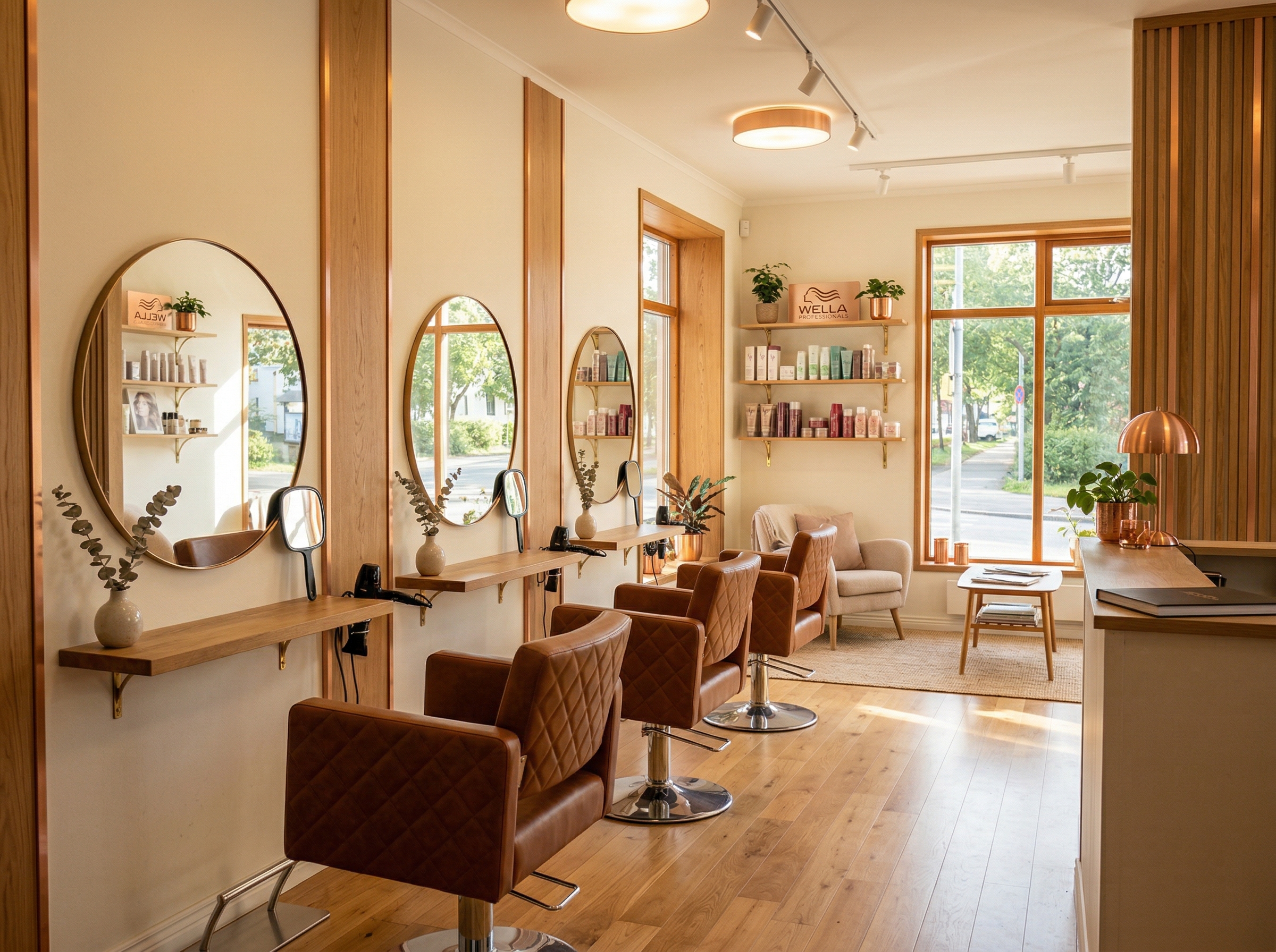 Interiøret i Hårstrået — varm og innbydende salong i Kongens gate, Ålesund